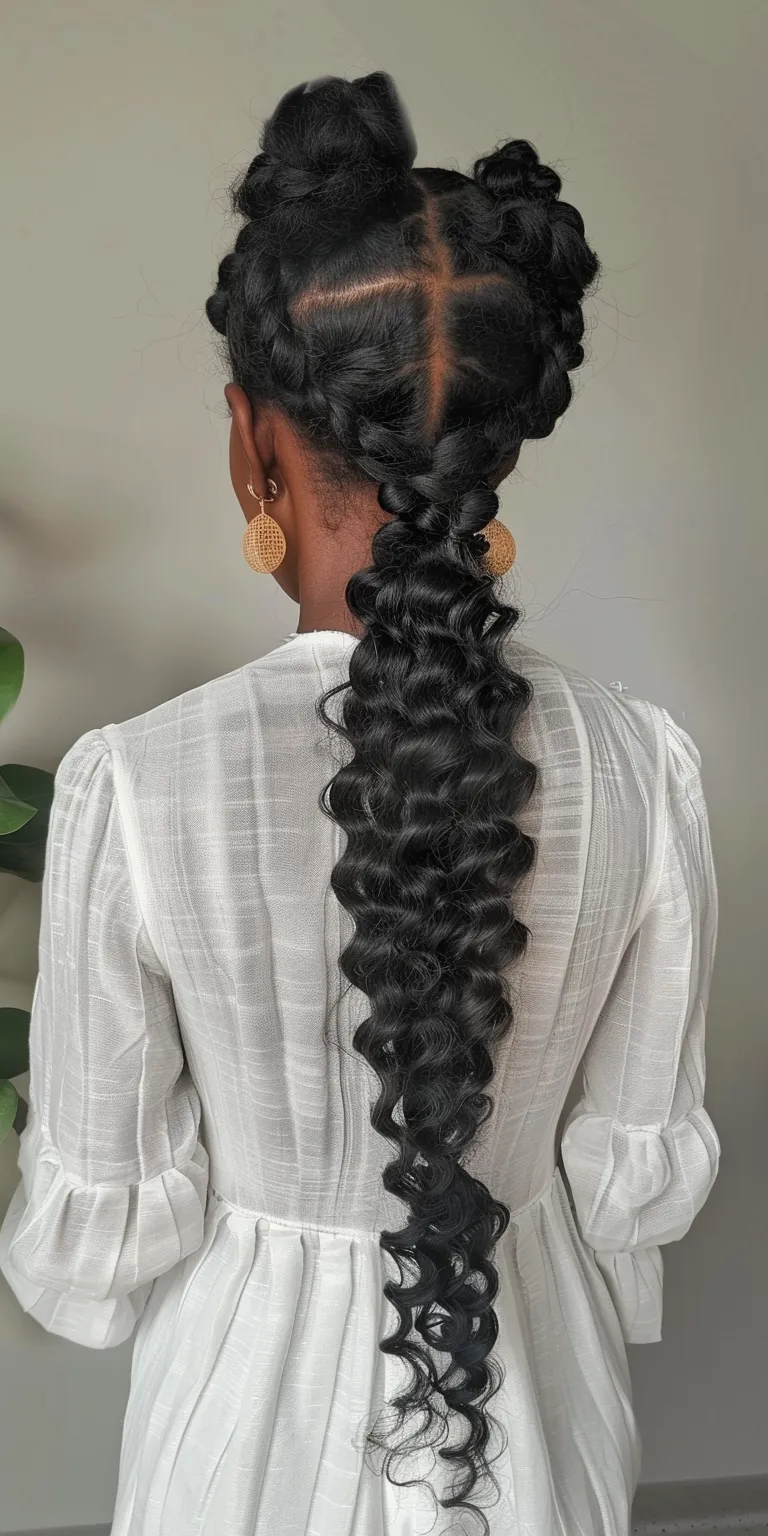 curly ponytail hairstyles French twist, Waterfall braids, braid, Hair twists, Braid