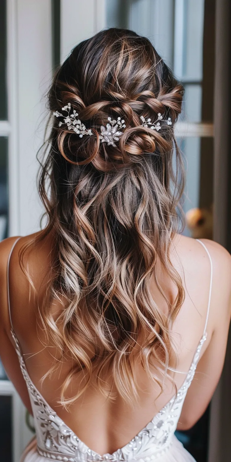 bridesmaid hairstyles for long hair Boho braids, Updo, Waterfall Layered hair, Chignon