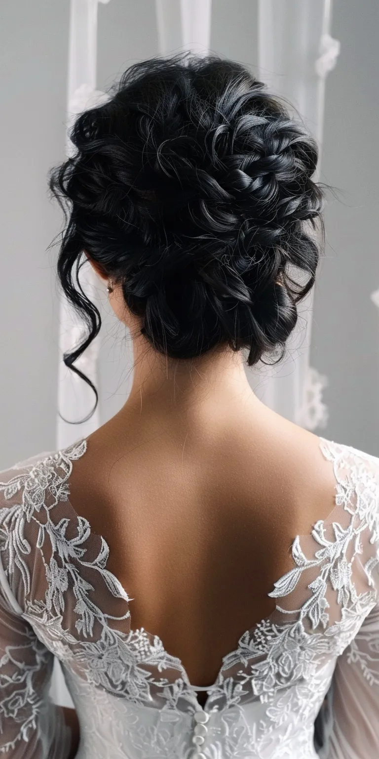 updo hairstyles for black hair Updo, Chignon, Feathered hair, Waterfall braids, Milkmaid braid