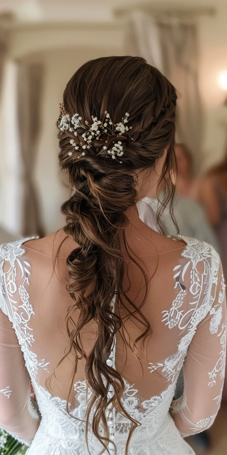 long hair wedding styles Boho braids, Waterfall Updo, Milkmaid braid, French braid