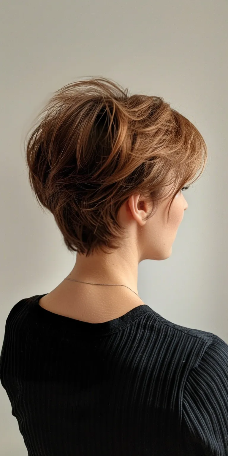 short thin hairstyles Asymmetric cut, Chignon, Layered hair, Pixie French twist