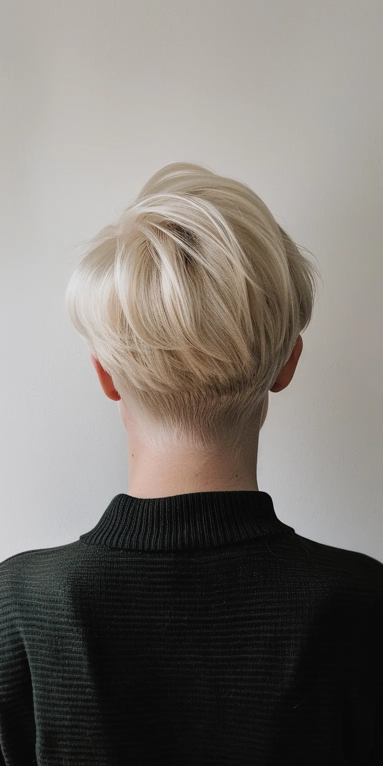 short blonde hairstyles Asymmetric cut, Short brush Pixie Pompadour, Professional cut