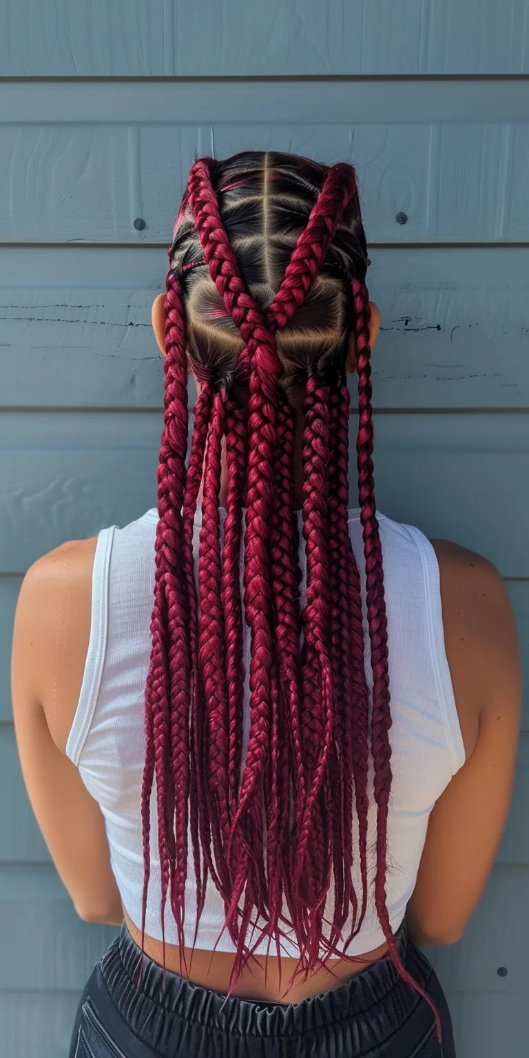 burgundy knotless braids Crochet braids, Hair twists, Boho Waterfall Cornrows