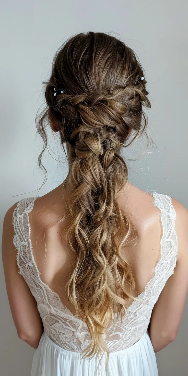 long hair wedding styles Waterfall braids, Boho French braid, Updo, Milkmaid braid