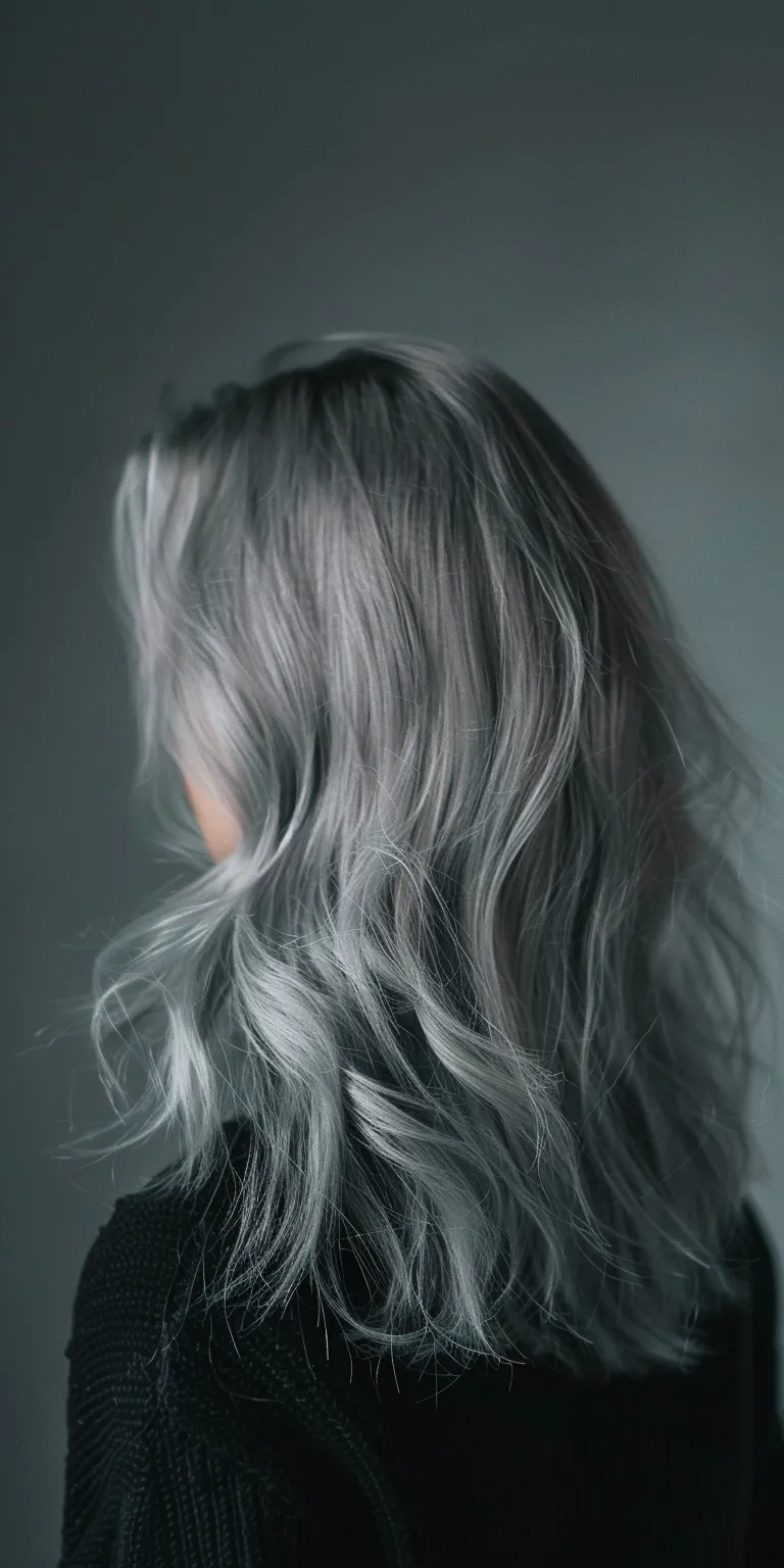 grey hair styles Layered hair, Mermaid Feathered Asymmetric cut, Digital perm