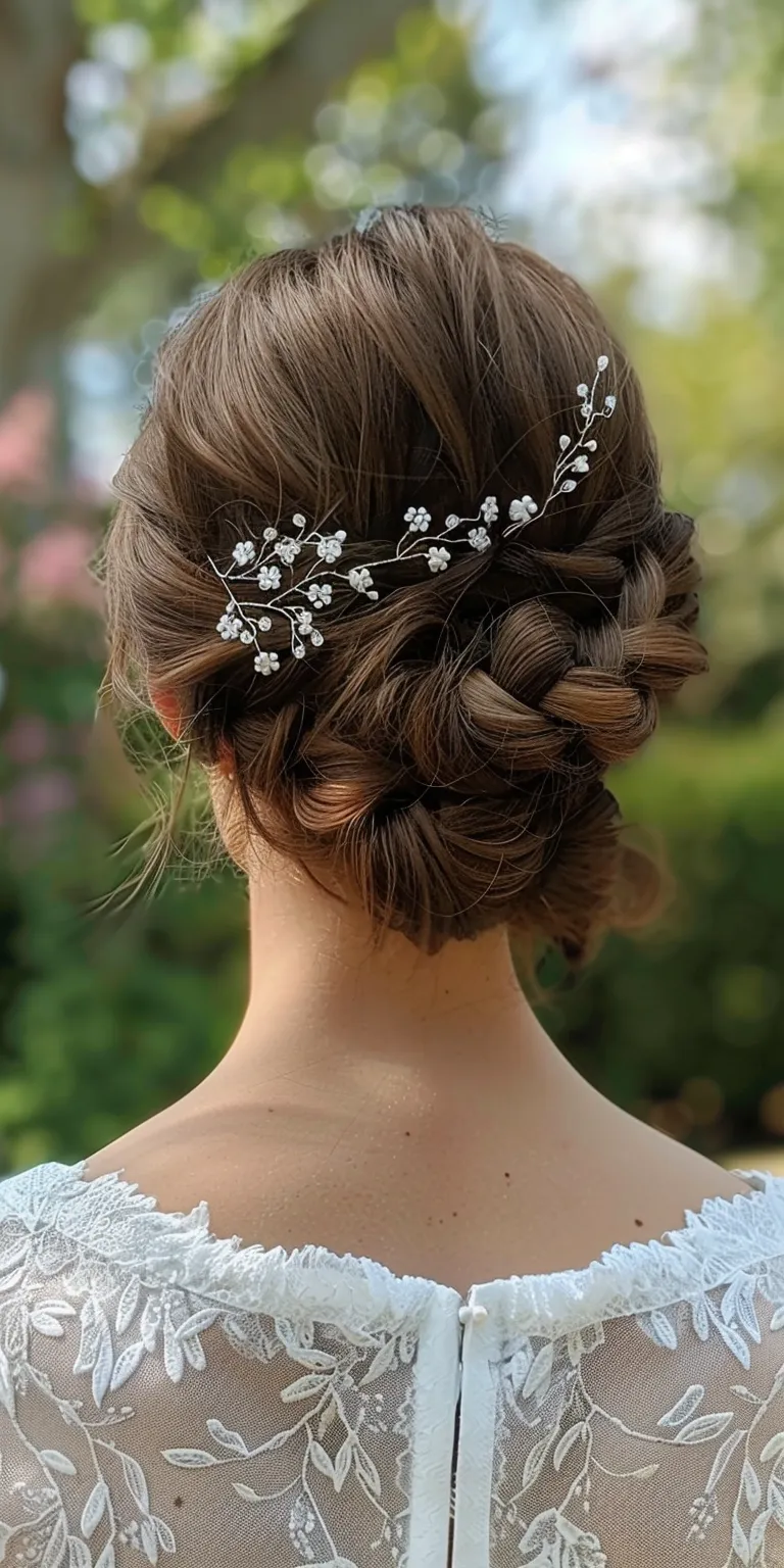 wedding hairstyles for short hair Updo, Milkmaid braid, Ballerina bun, Chignon, French twist