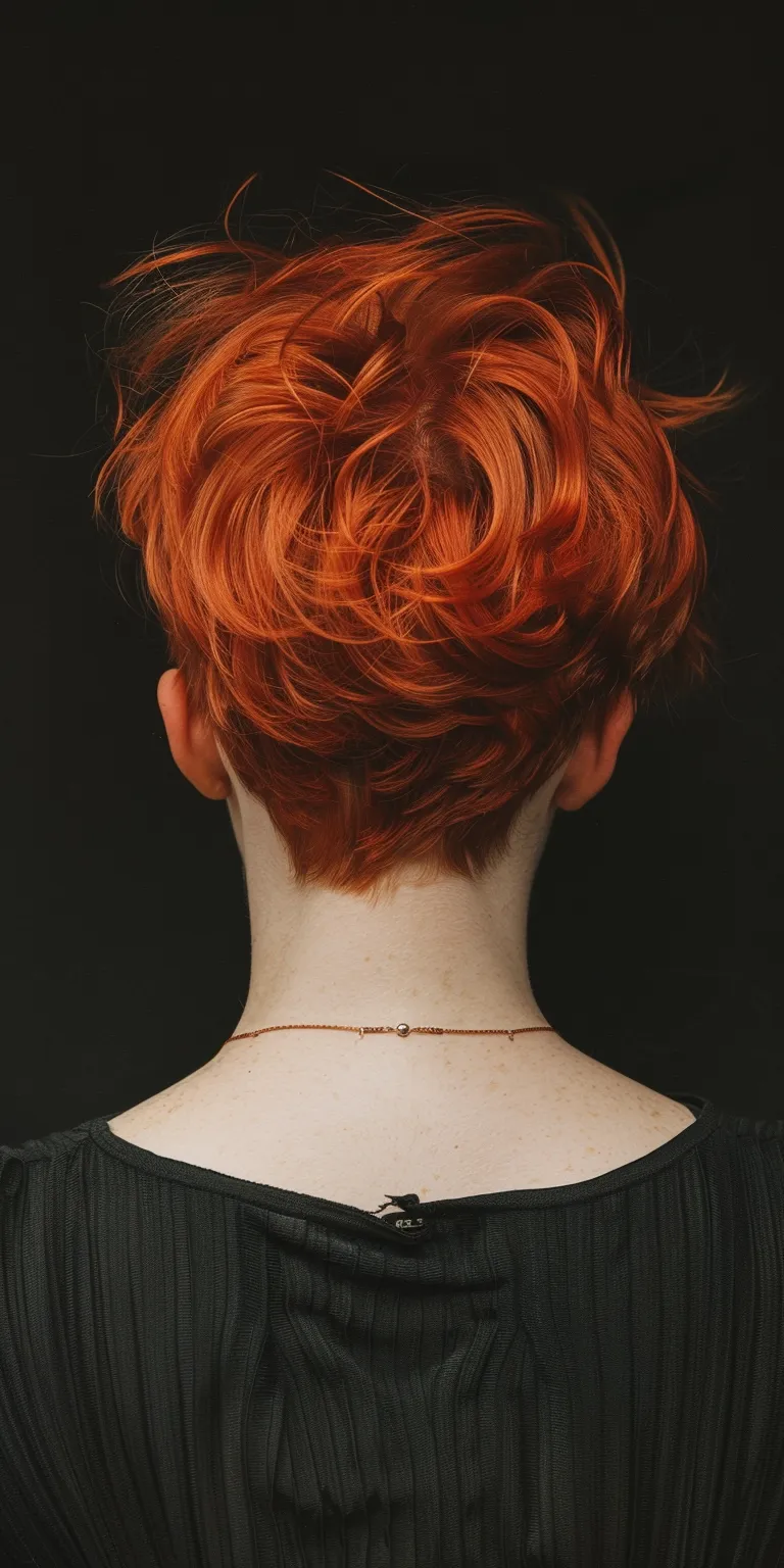 short red hair styles Asymmetric cut, Butterfly haircut, Feathered hair, Pixie Updo