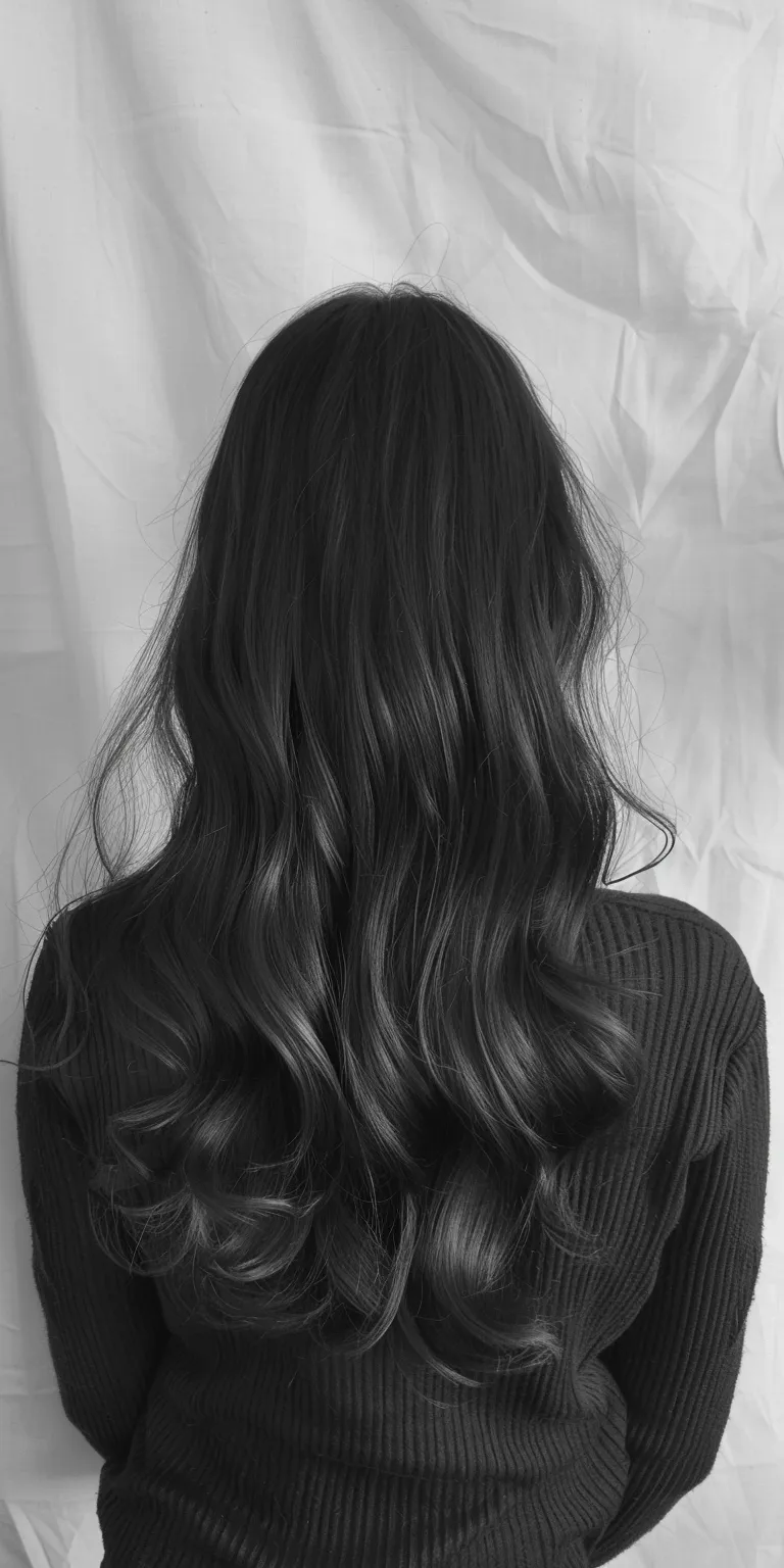 long haircuts Layered hair, Long Asymmetric cut, Curtained Ringlets