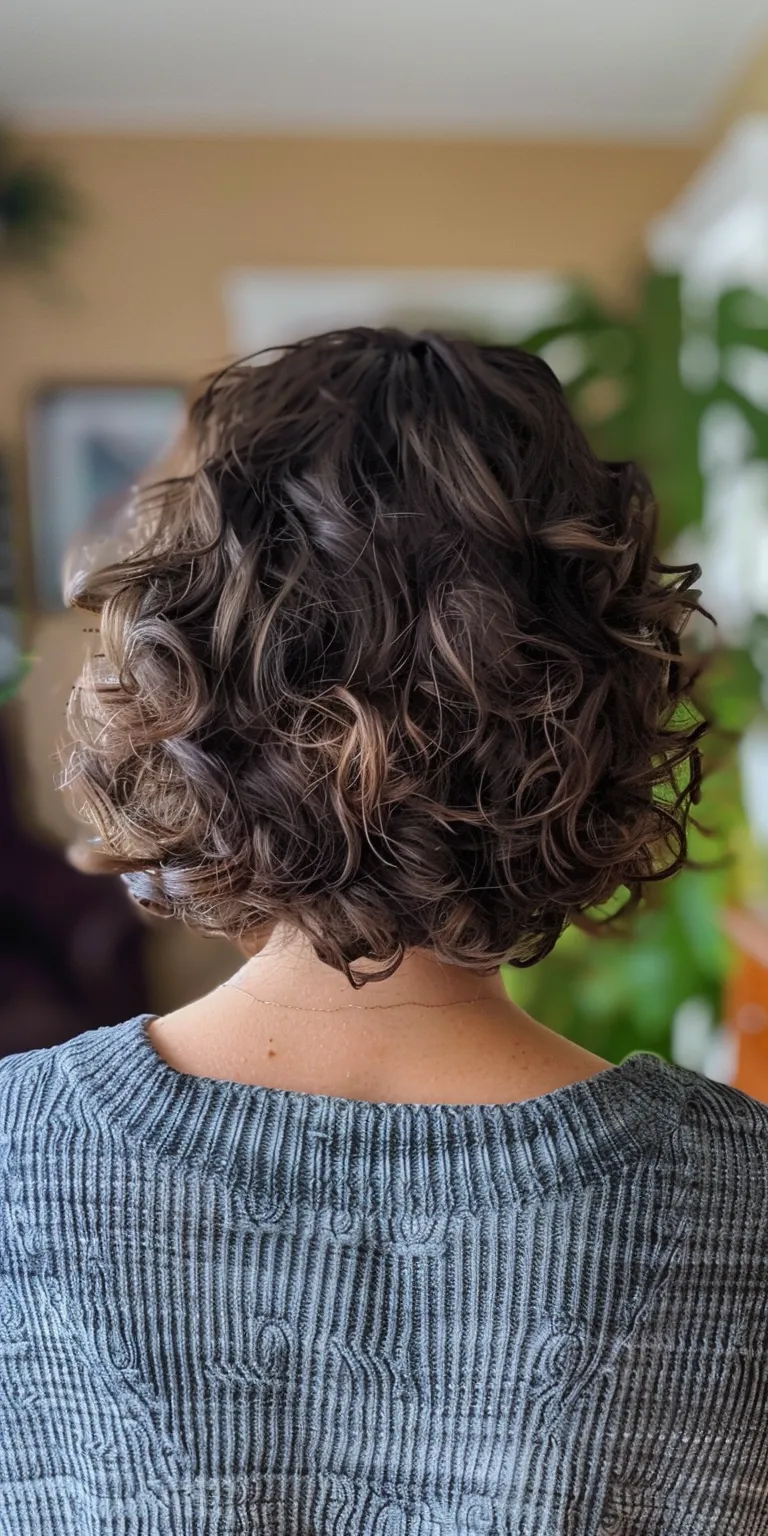 short curls Digital perm, Ringlets, Layered hair, Asymmetric cut, Short brush cut