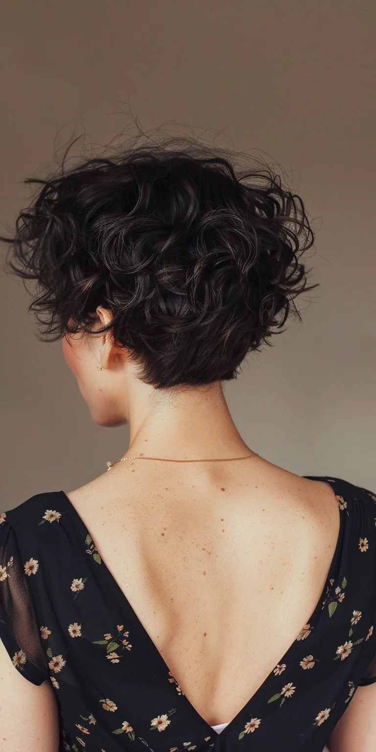 short haircuts for curly hair Asymmetric cut, Updo, Chignon, Pixie Digital perm