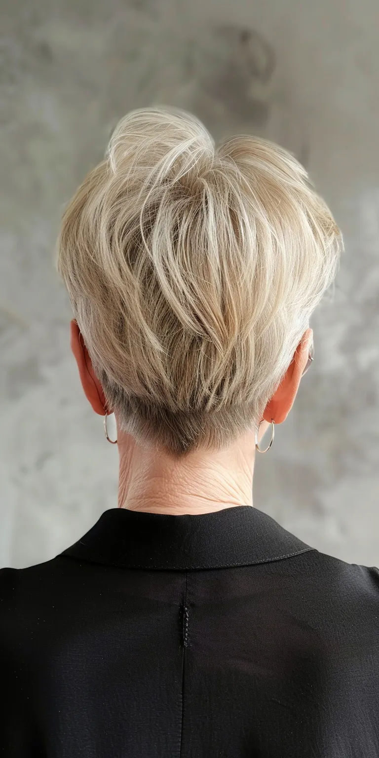 hairstyles for over 50 Asymmetric cut, Short brush Tonsure, Pompadour, back and sides