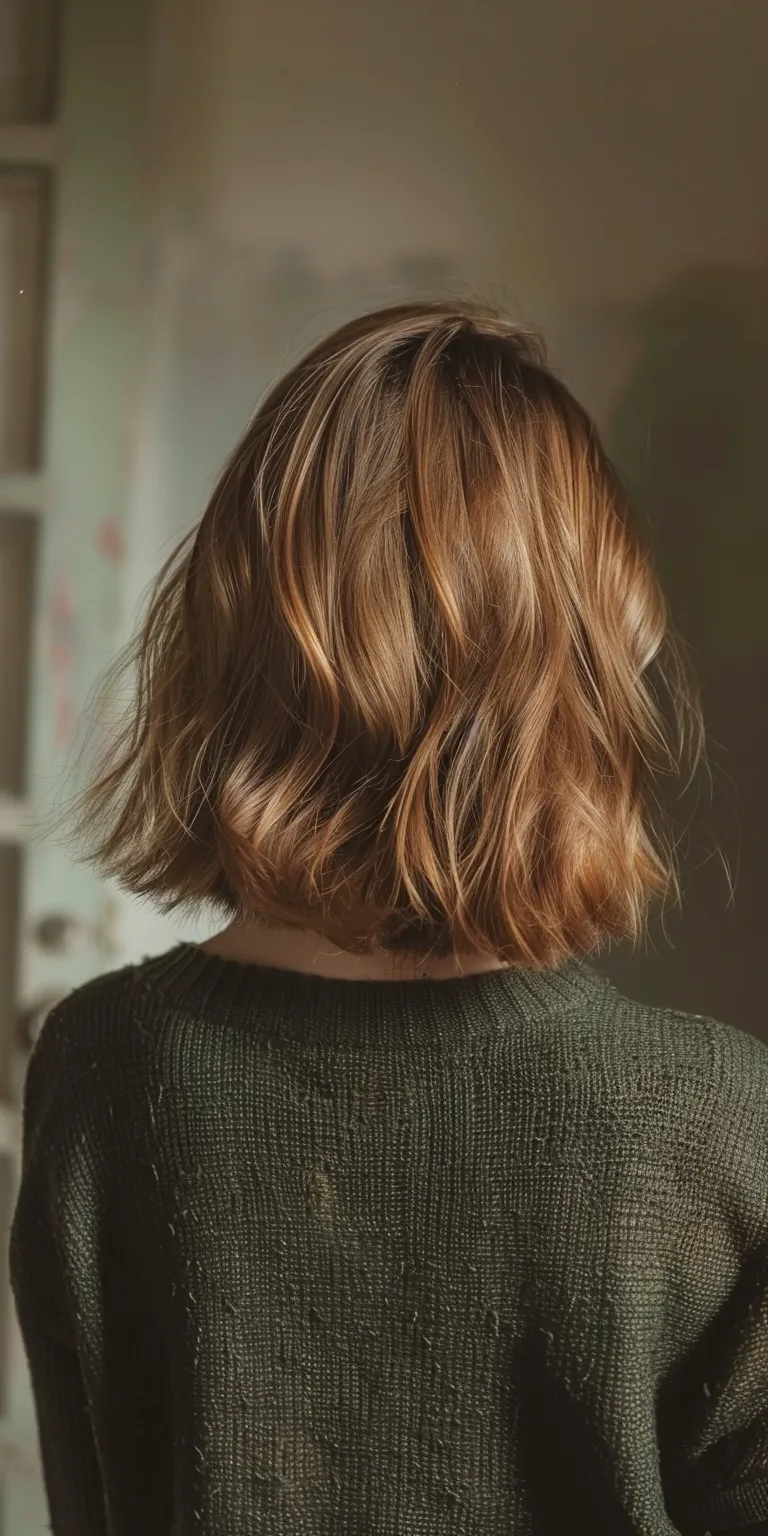 medium length hairstyles for thin hair Layered hair, Bob cut, Asymmetric Short brush Digital perm