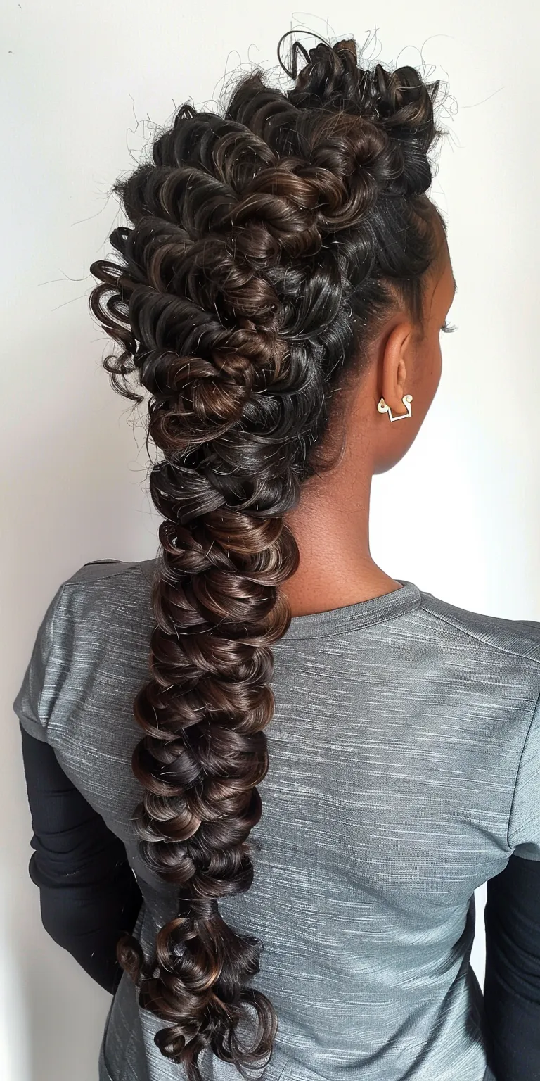 curly weave hairstyles Waterfall braids, French twist, braid, Hair twists, Updo