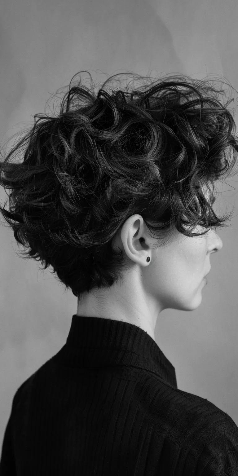 curly hairstyles for short hair Asymmetric cut, Chignon, Updo, Pixie Pompadour