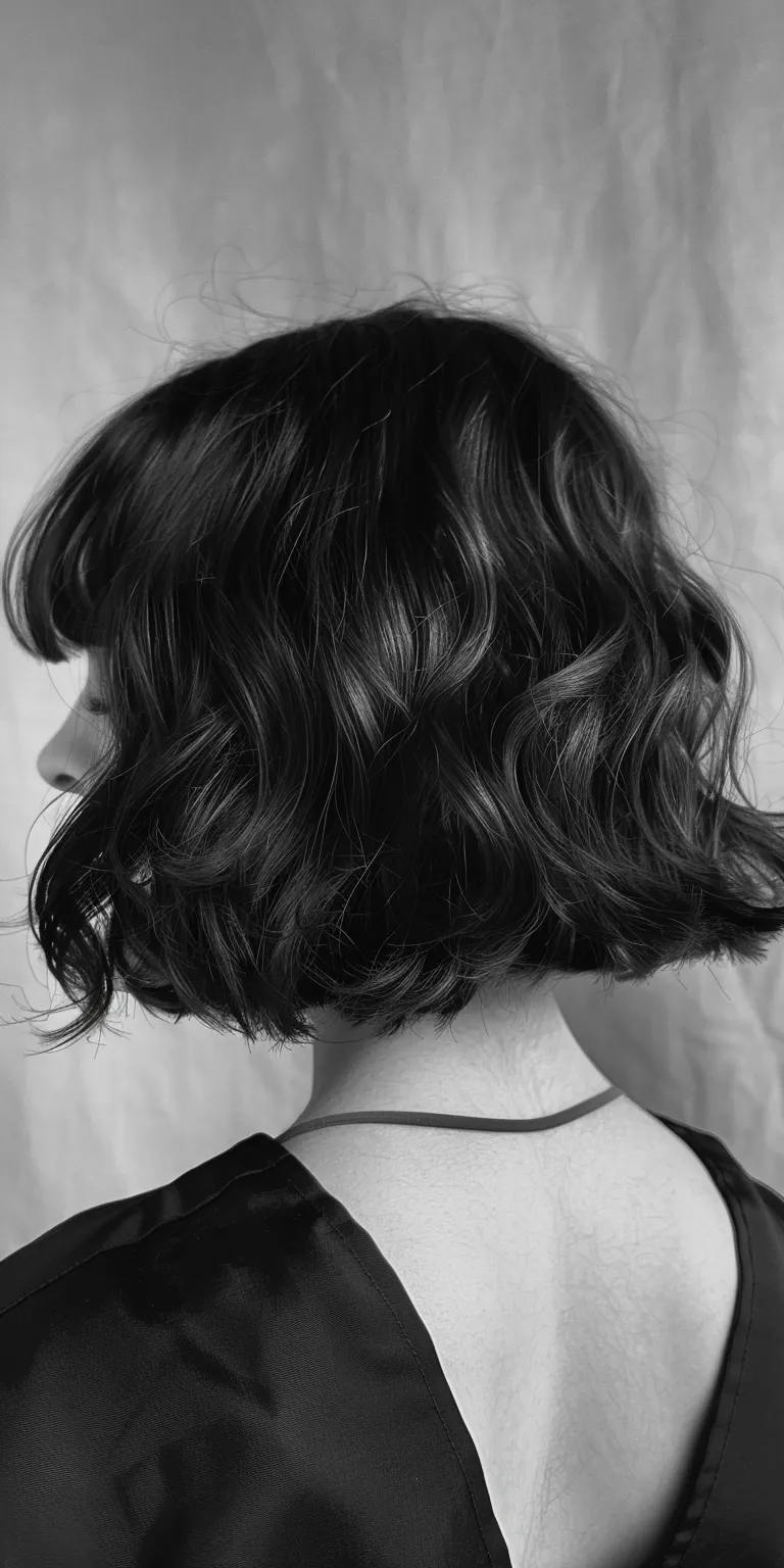 wavy bob Asymmetric cut, Bob Short brush Digital perm, Butterfly haircut