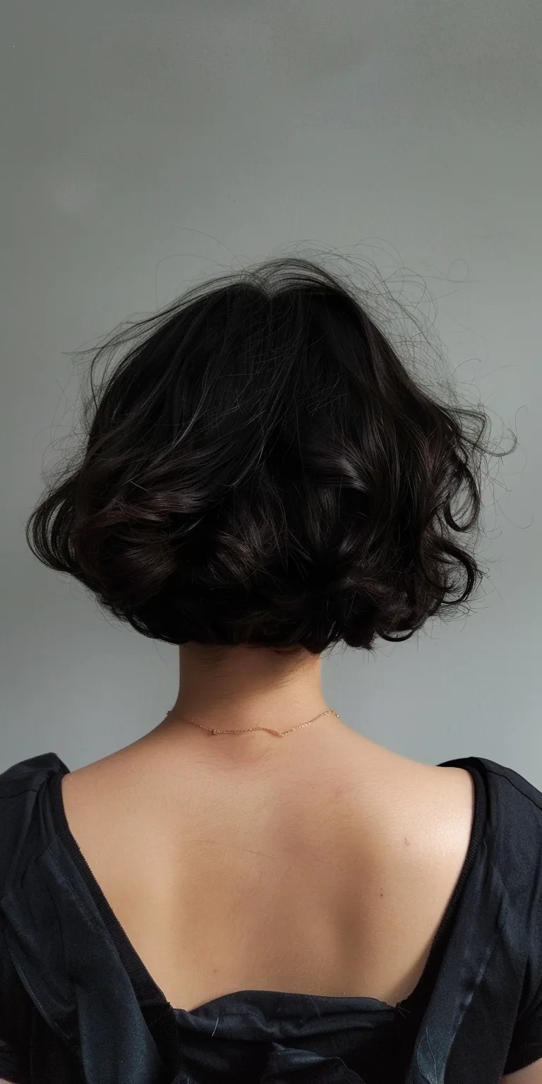 hair style for chubby face Asymmetric cut, Digital perm, Japanese women's hairstyles, Bob Short brush cut