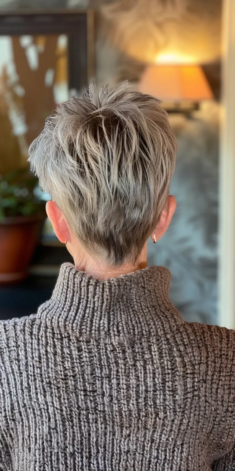 pixie haircuts for older women Short brush cut, Asymmetric Frosted tips, Pixie Pompadour