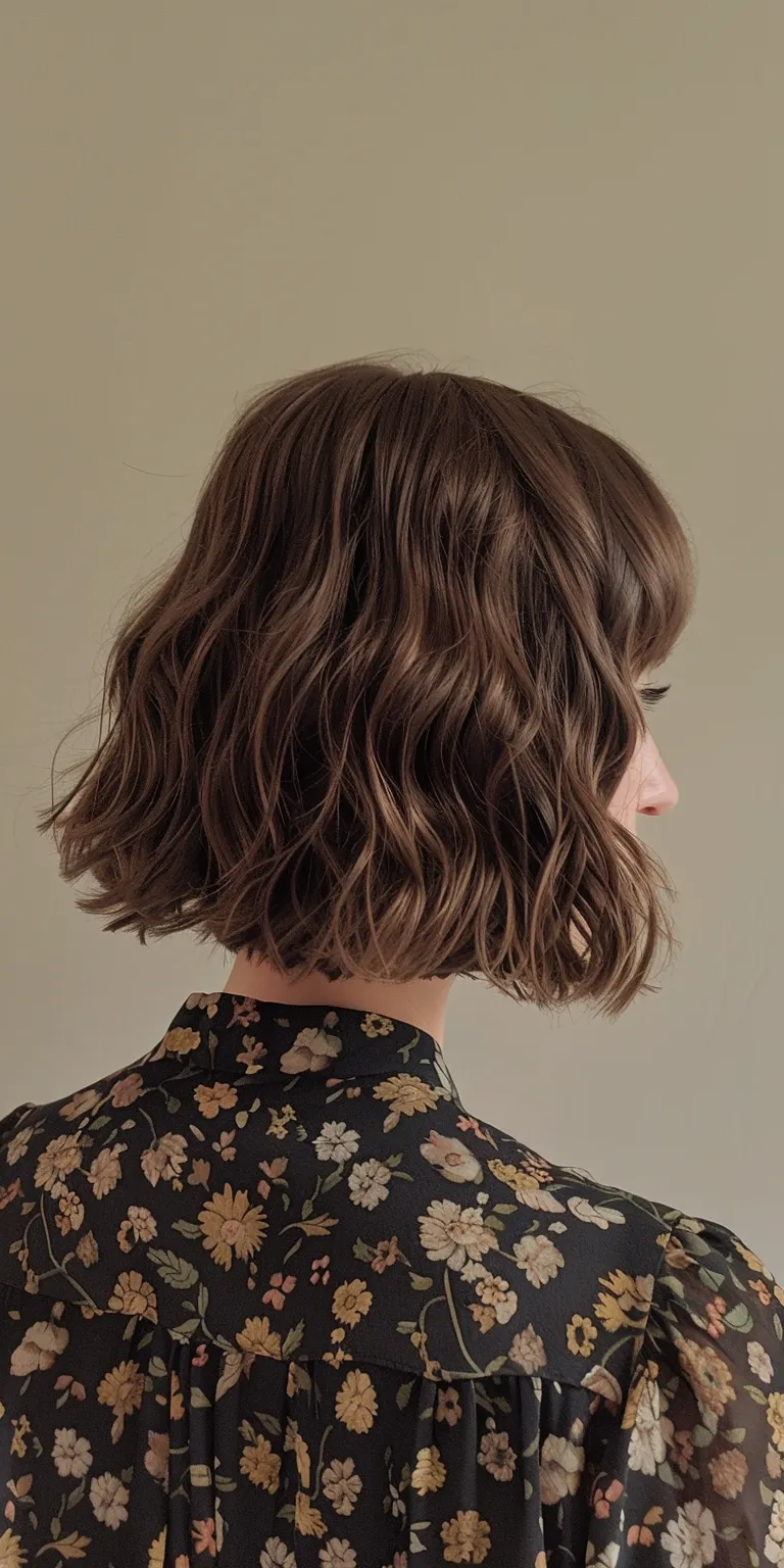 wavy lob Asymmetric cut, Bob Digital perm, Layered hair, Short brush cut