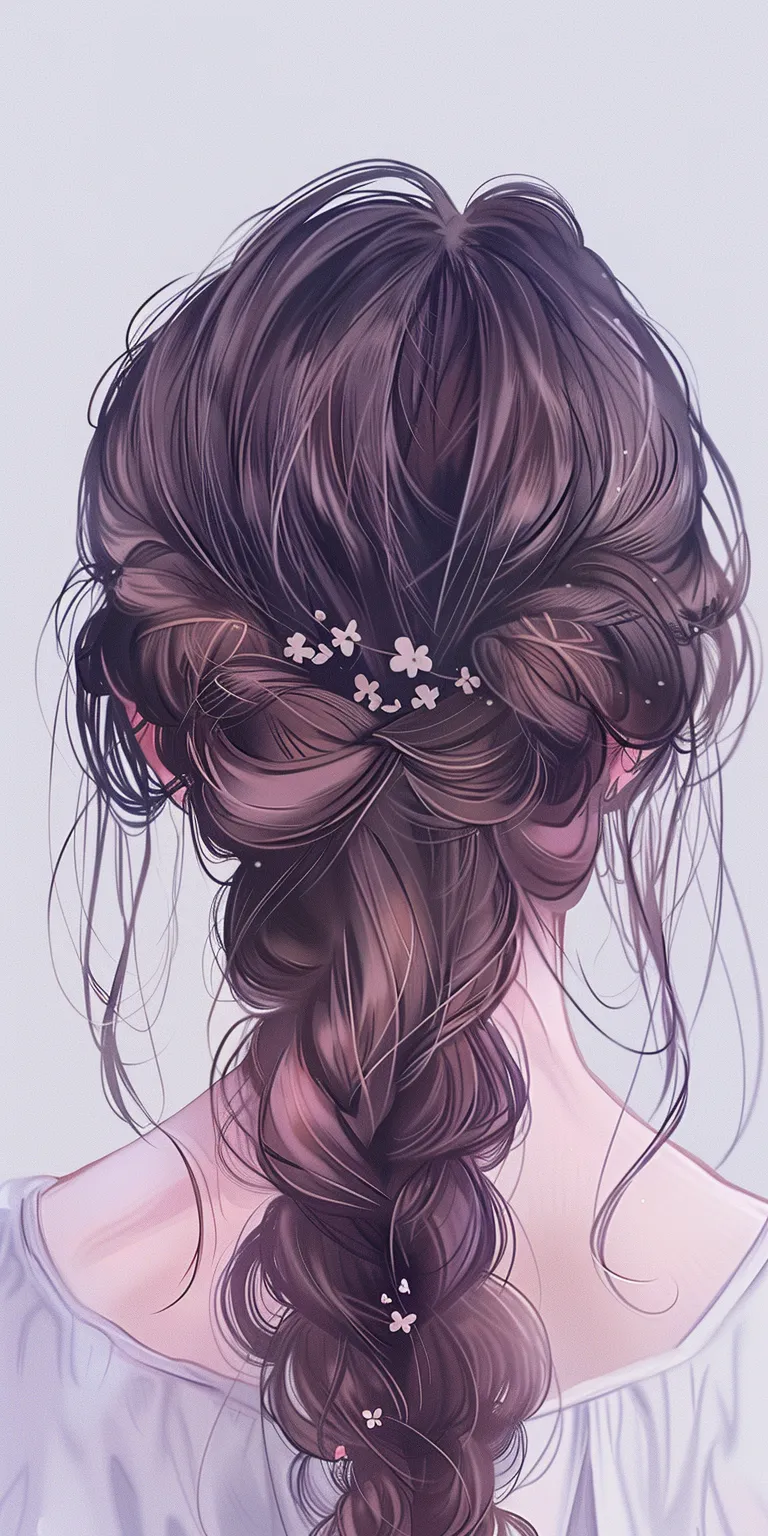 kawaii hairstyles Updo, Chignon, Braid, Waterfall braids, Milkmaid braid