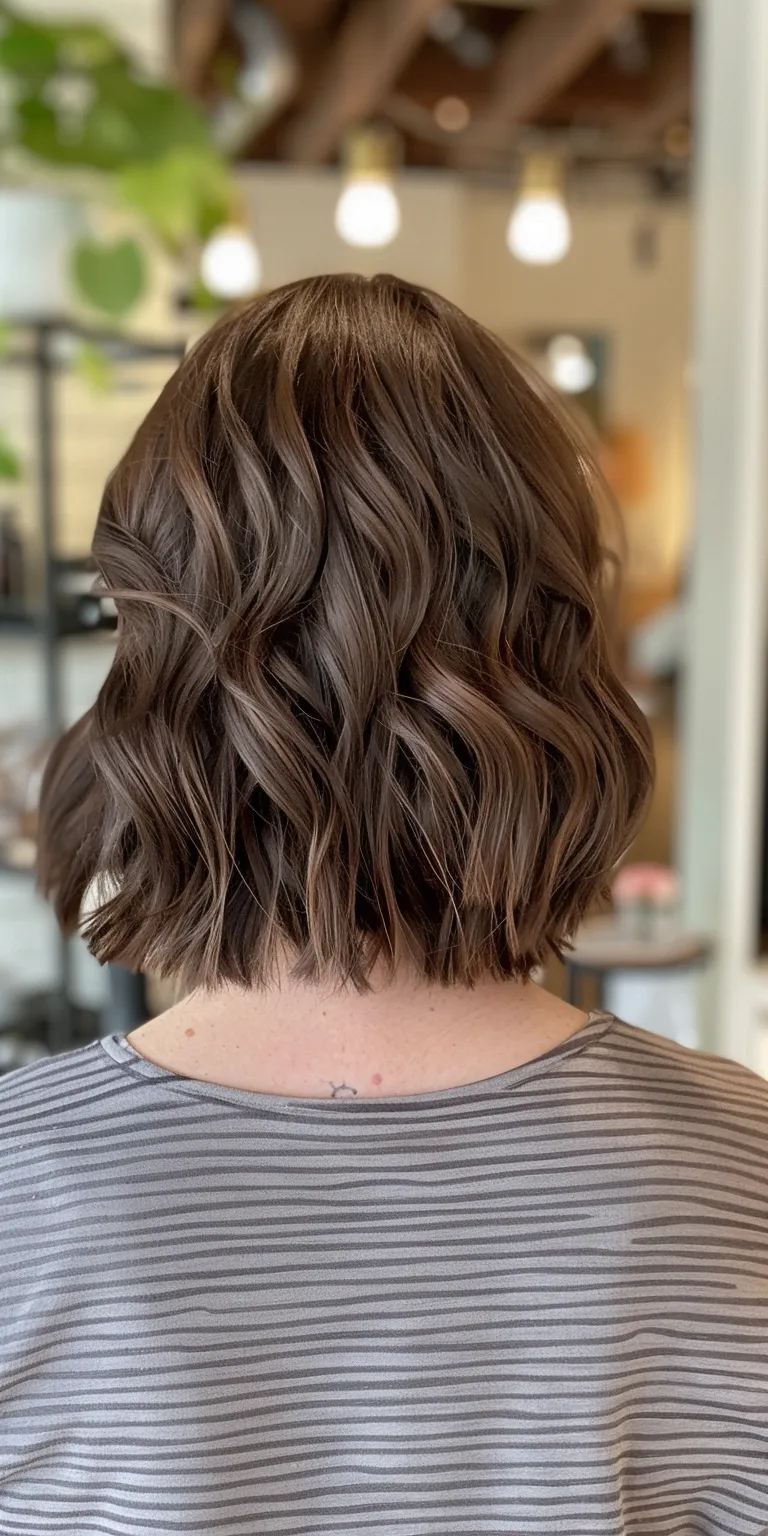 wavy lob Digital perm, Asymmetric cut, Short brush Bob Professional cut