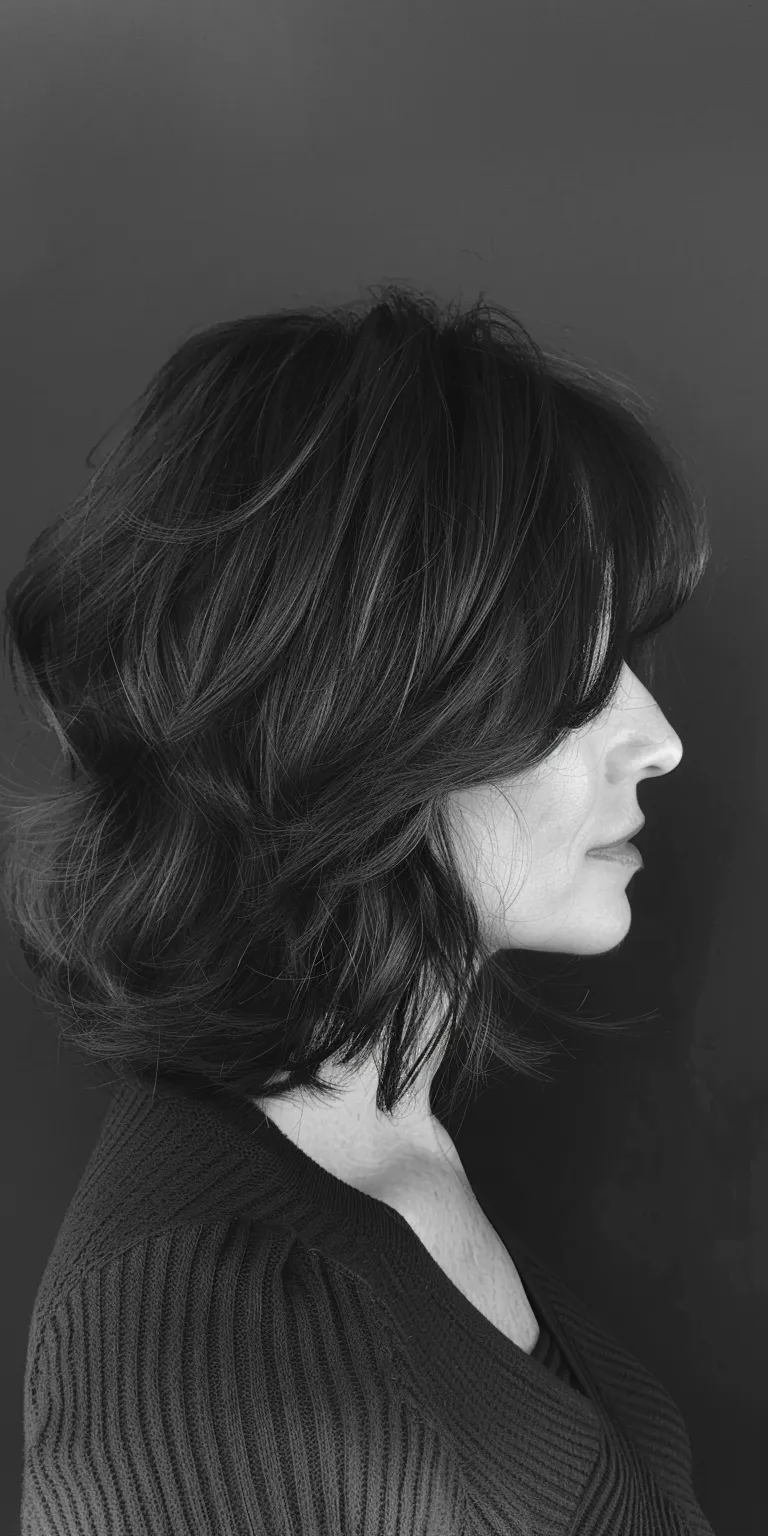 shoulder length haircuts with layers Bob cut, Asymmetric Layered hair, Digital perm, Short brush cut