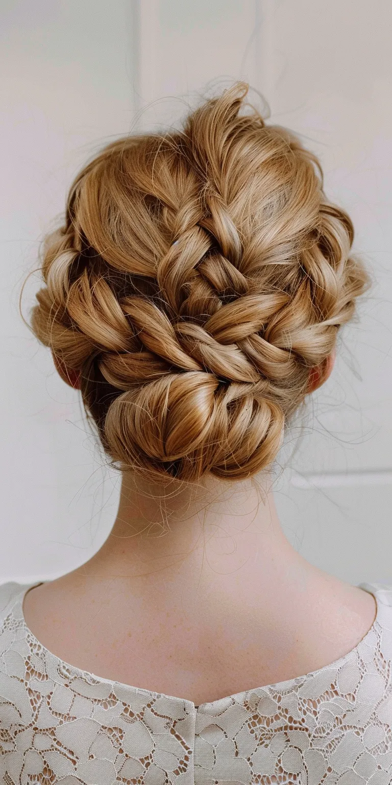 braided updo hairstyles Chignon, Milkmaid braid, Updo, French Waterfall braids