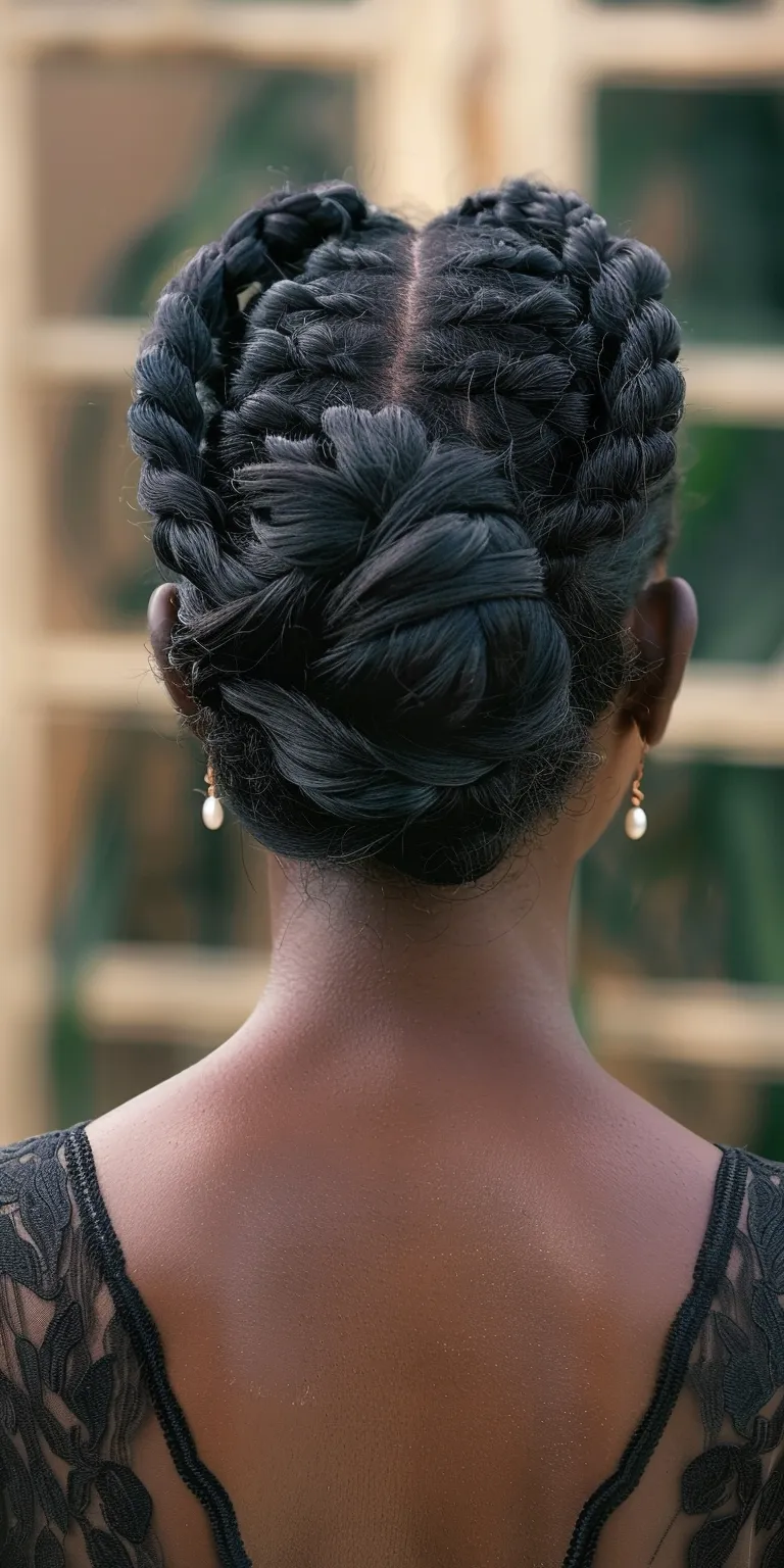 updo hairstyles for black hair Updo, Chignon, Milkmaid braid, French twist, Ballerina bun