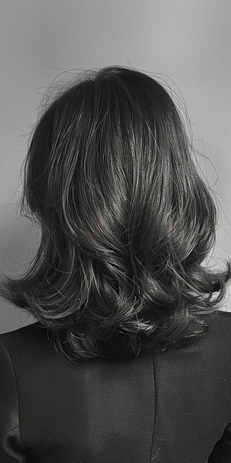 medium length haircuts Asymmetric cut, Layered hair, Bob Ringlets, Chignon