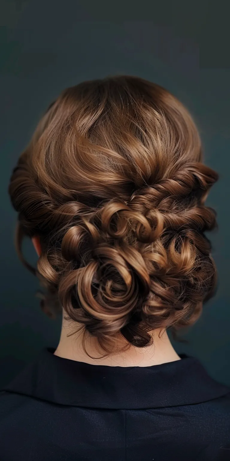 curled hair styles Updo, Milkmaid braid, Chignon, Finger wave, French twist