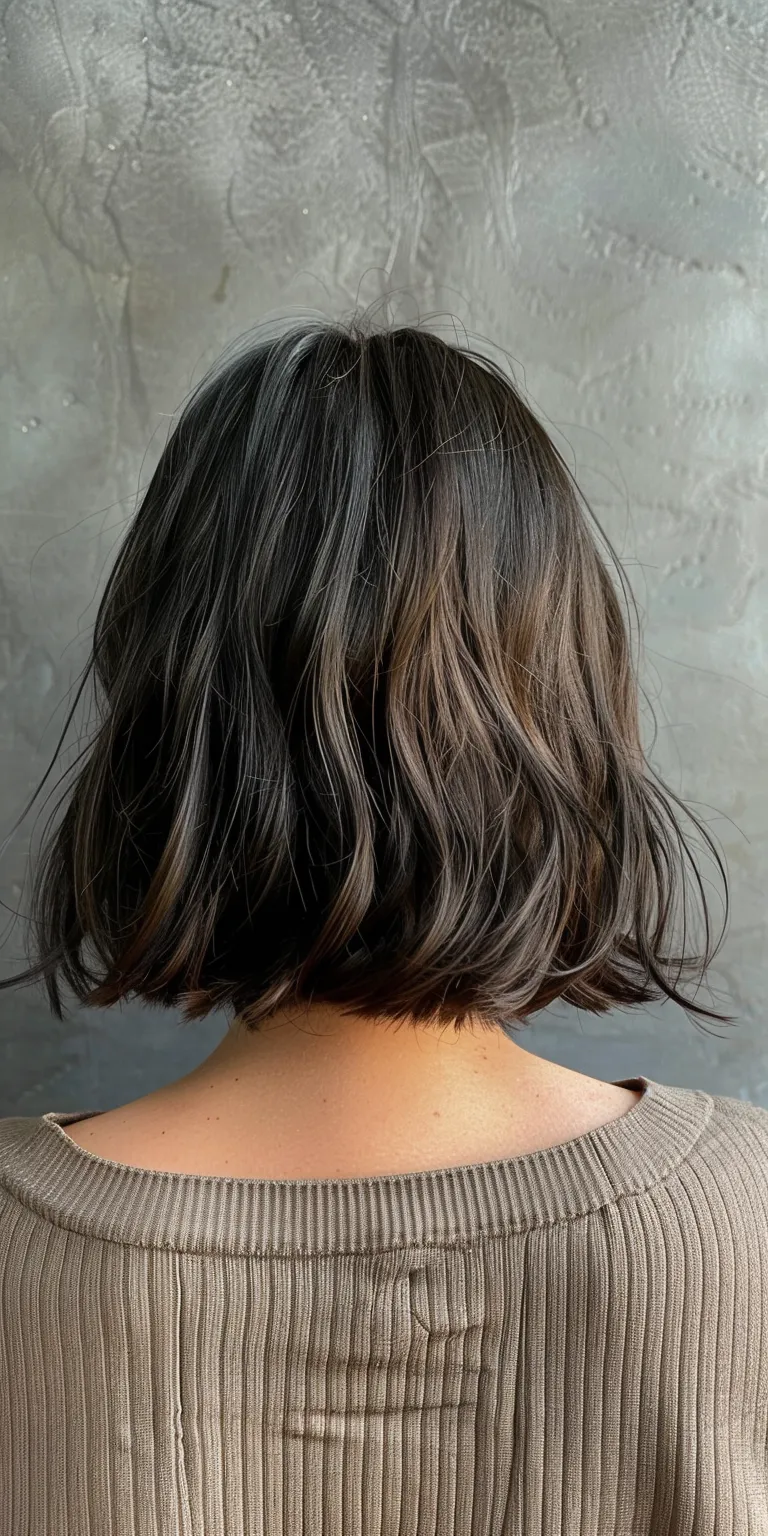 long bob hairstyles Asymmetric cut, Bob Short brush Digital perm, Layered hair