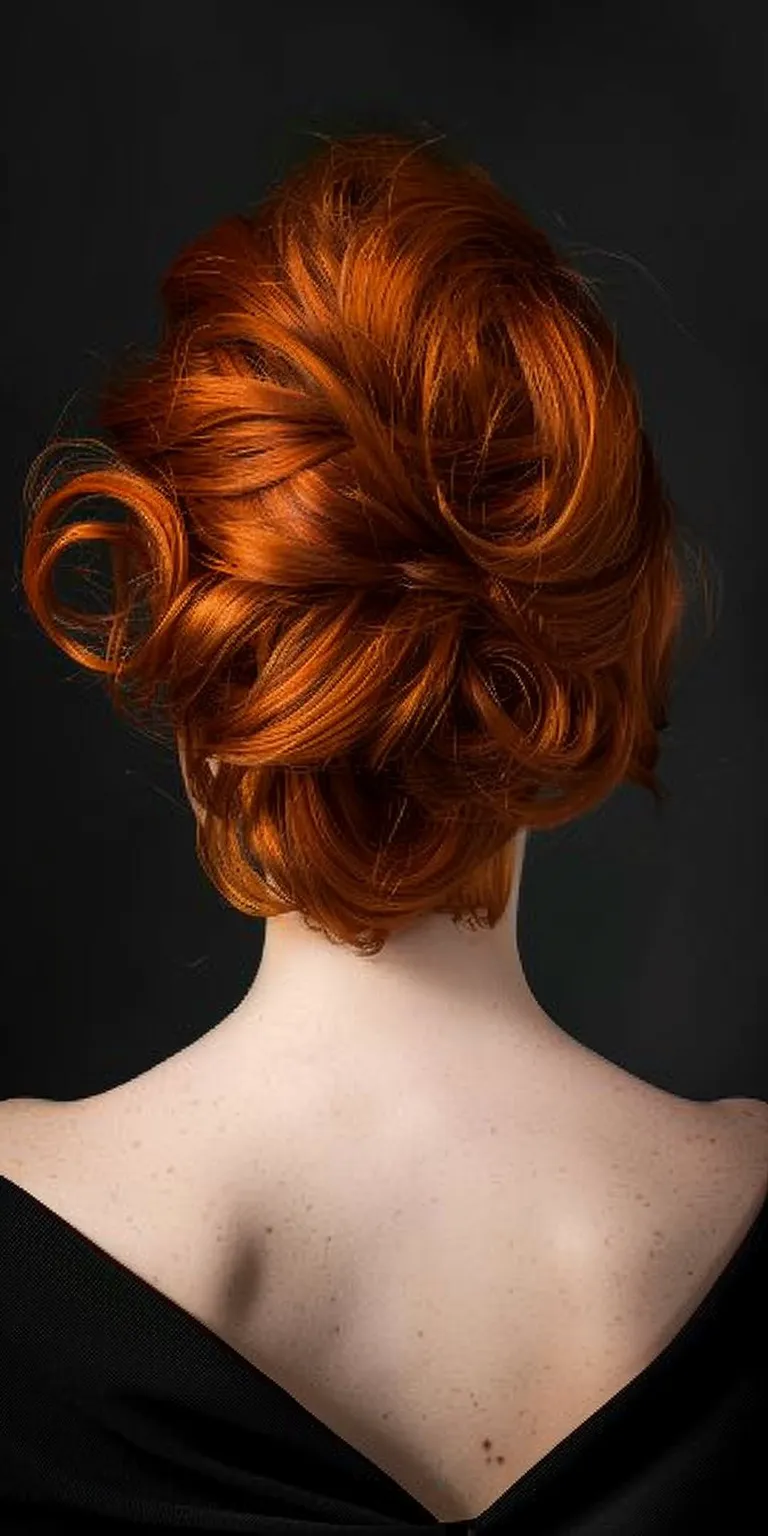 red hair styles Chignon, Updo, Bouffant, Finger wave, Asymmetric cut