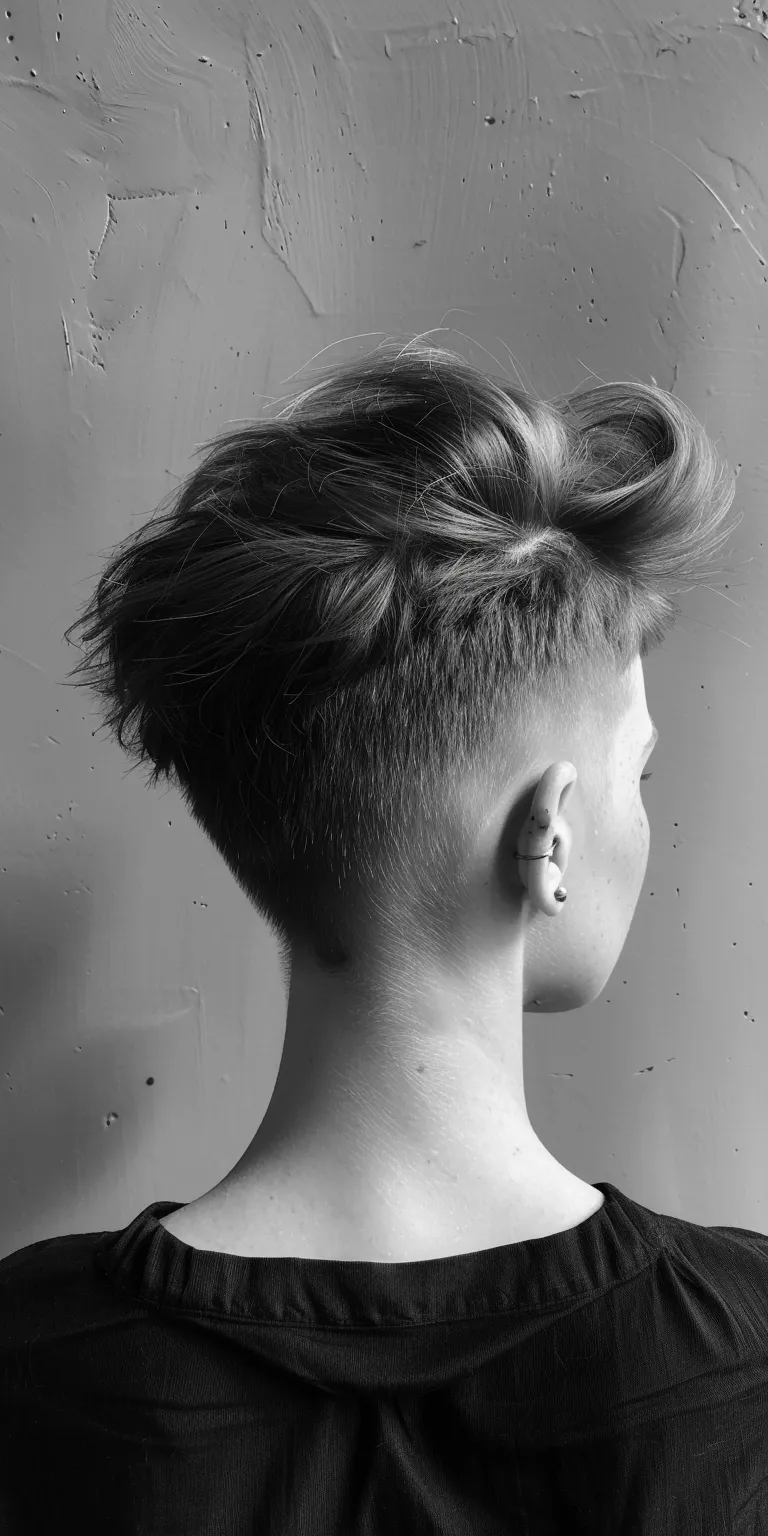 mid fade hairstyle Pompadour, Asymmetric cut, Updo, Pixie Short brush cut