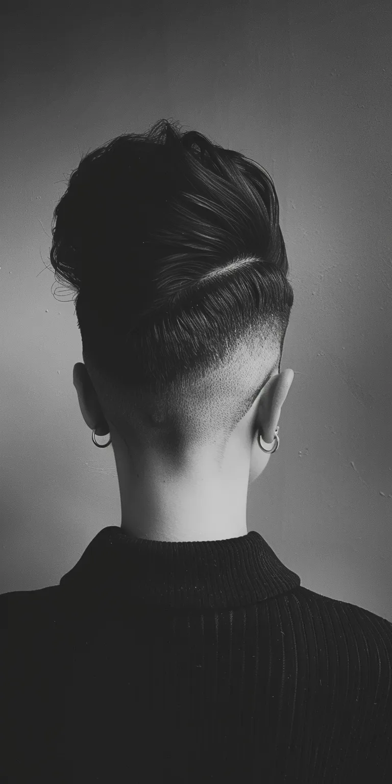 high fade hairstyle Pompadour, Asymmetric cut, Short brush Mohawk, Updo