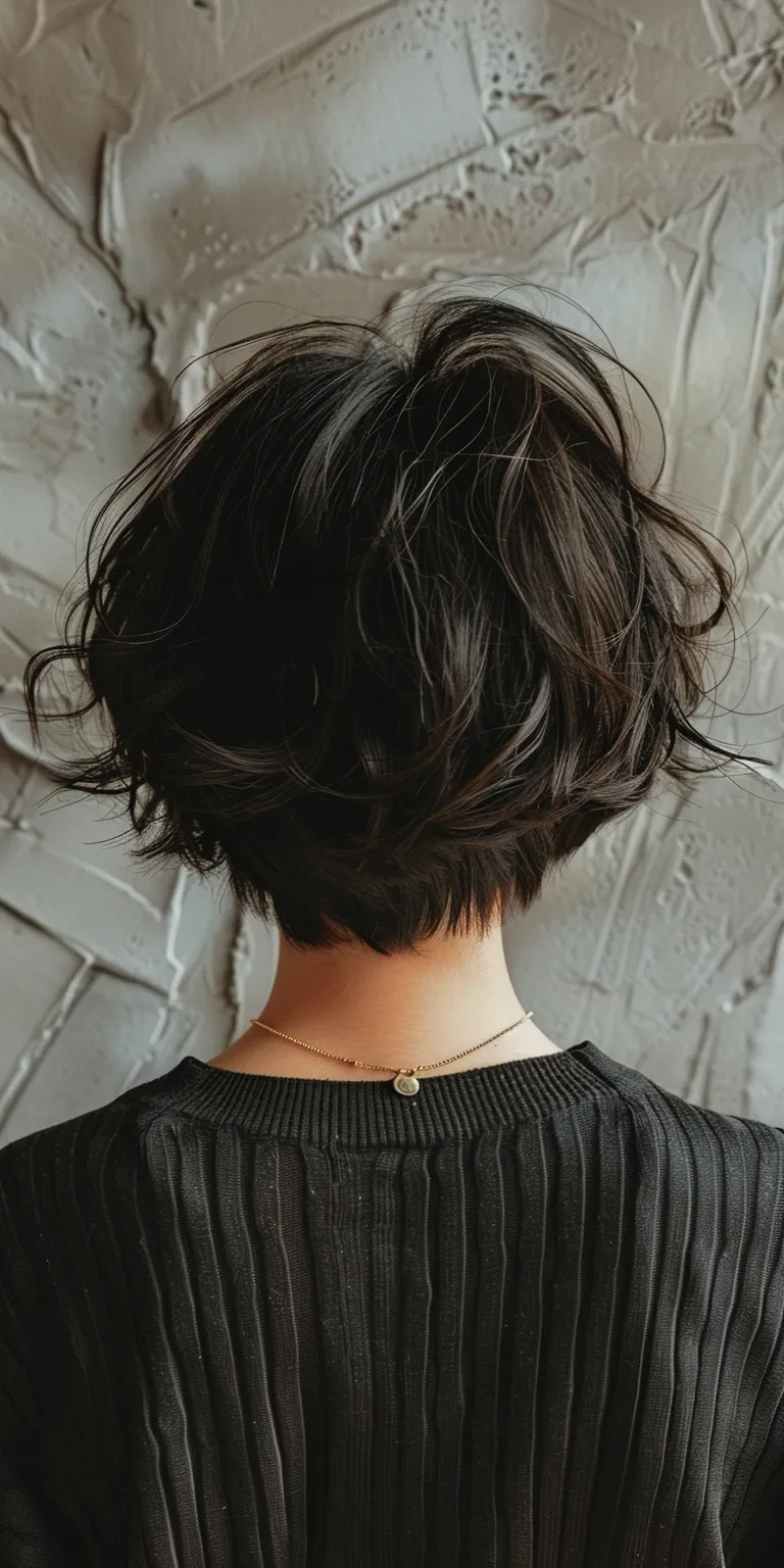 tomboy hairstyle Asymmetric cut, Layered hair, Japanese women's hairstyles, Digital perm, Chignon