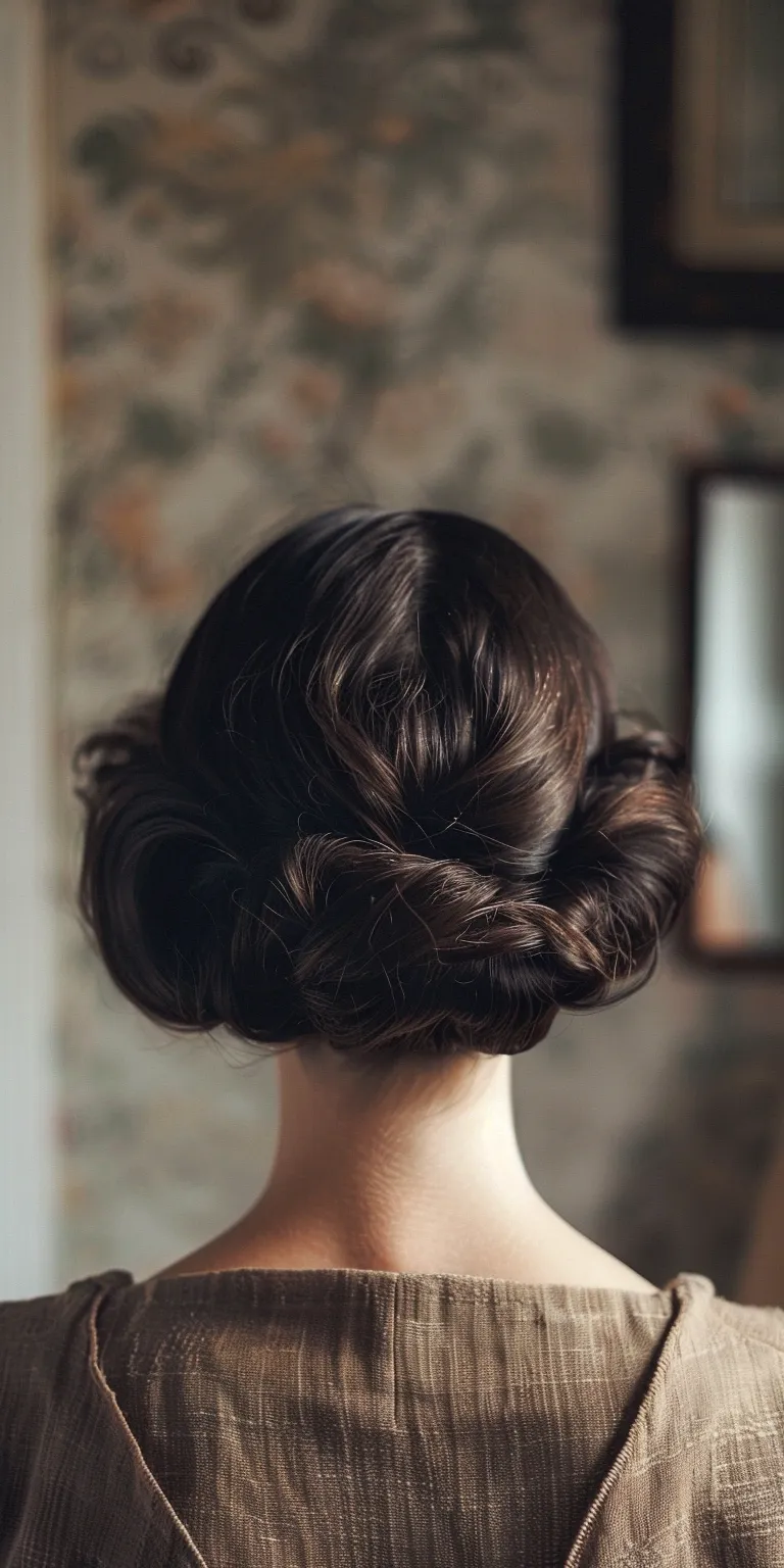 20s hairstyles Updo, Milkmaid braid, Chignon, Finger wave, French twist