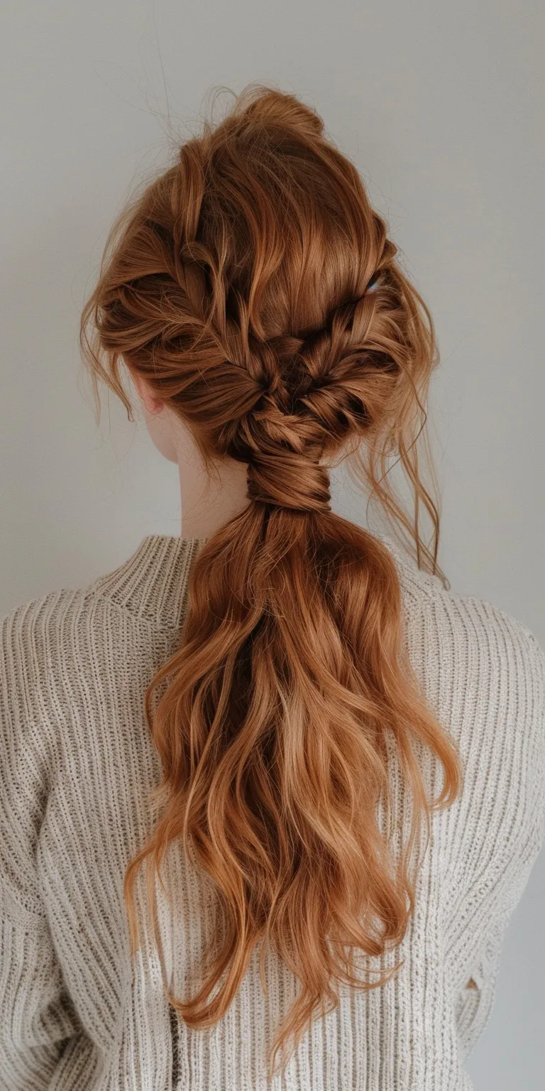 curtain bangs ponytail French braid, Updo, Braid, twist, Chignon