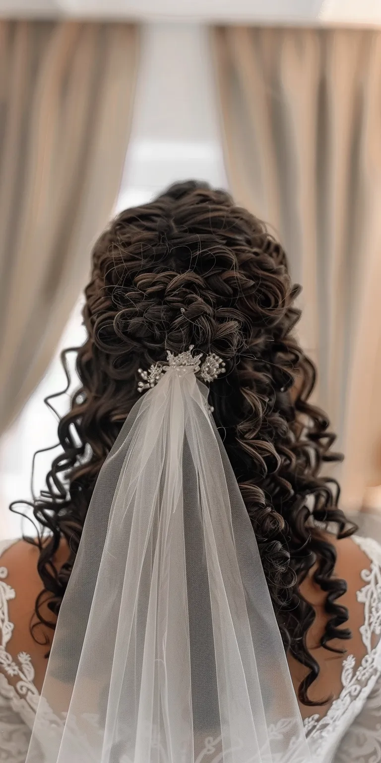 curly hair wedding styles Waterfall braids, Ringlets, Historical Christian hairstyles, Layered hair, Updo