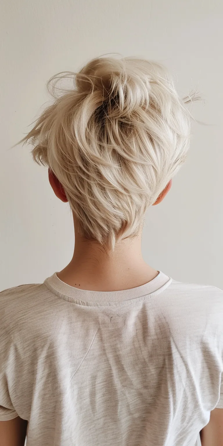 short blonde hairstyles Updo, Asymmetric cut, Chignon, French twist, Feathered hair