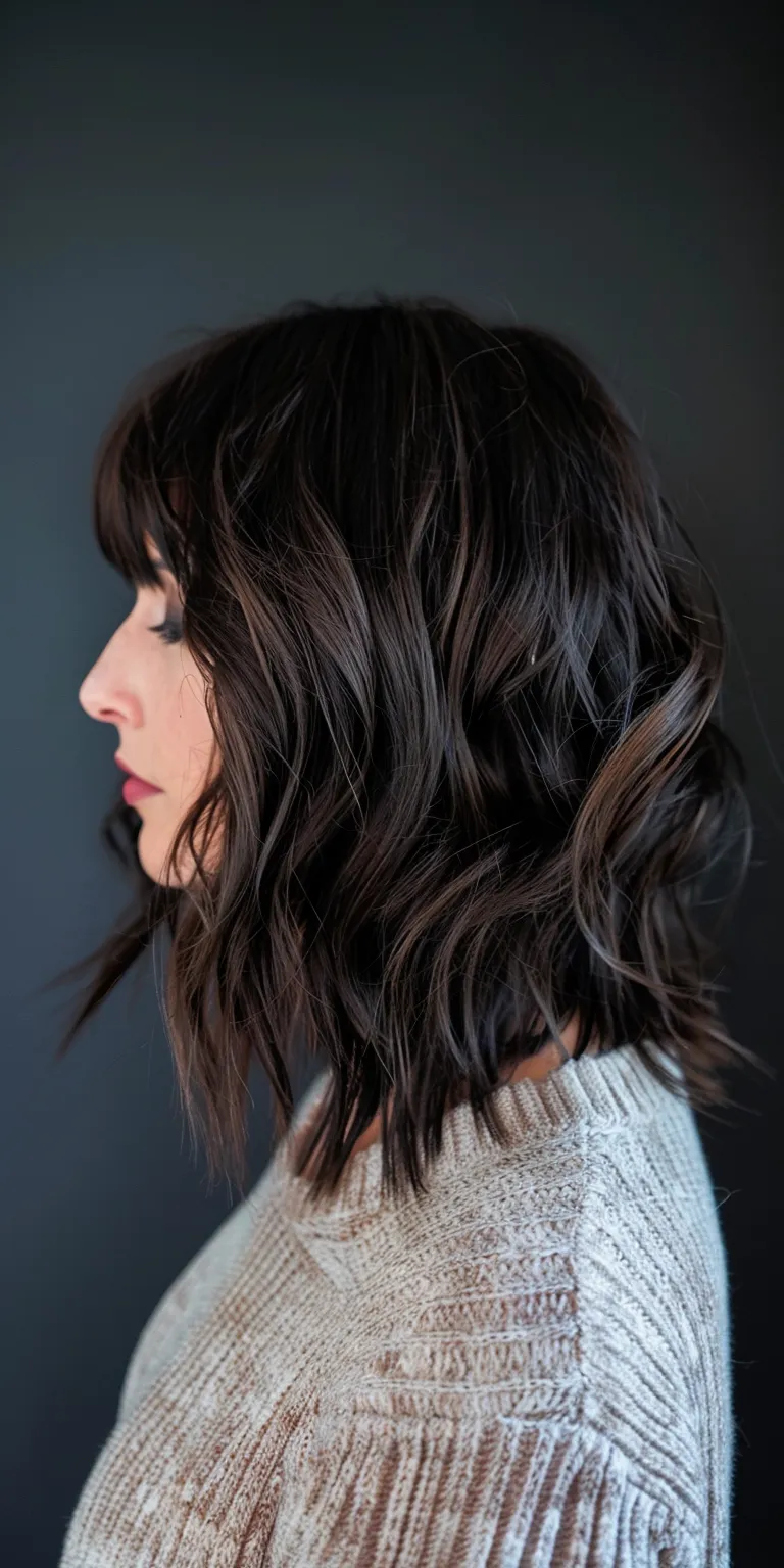 medium length layered haircuts Asymmetric cut, Layered hair, Bob Digital perm, Japanese women's hairstyles