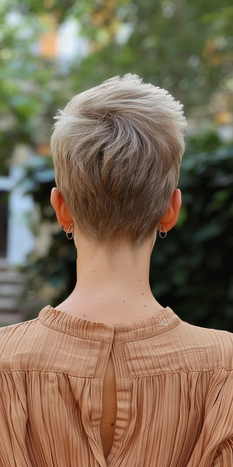 short straight hairstyles Asymmetric cut, Short brush Pixie Pompadour, Tonsure