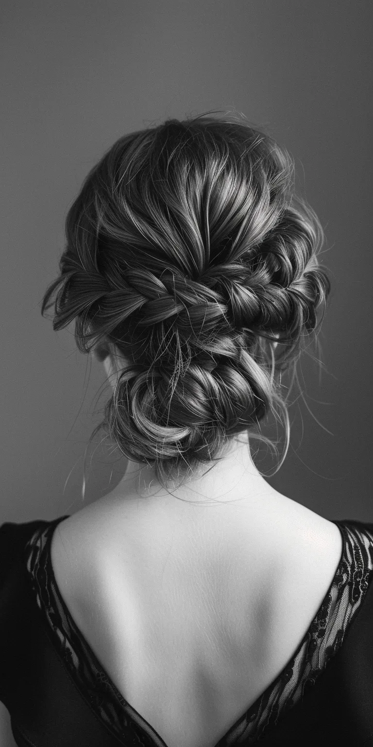 professional hairstyle Chignon, Updo, French braid, Milkmaid Waterfall braids