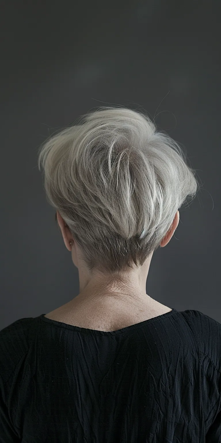 short hair styles for older women Asymmetric cut, Digital perm, Feathered hair, Pompadour, Short brush cut