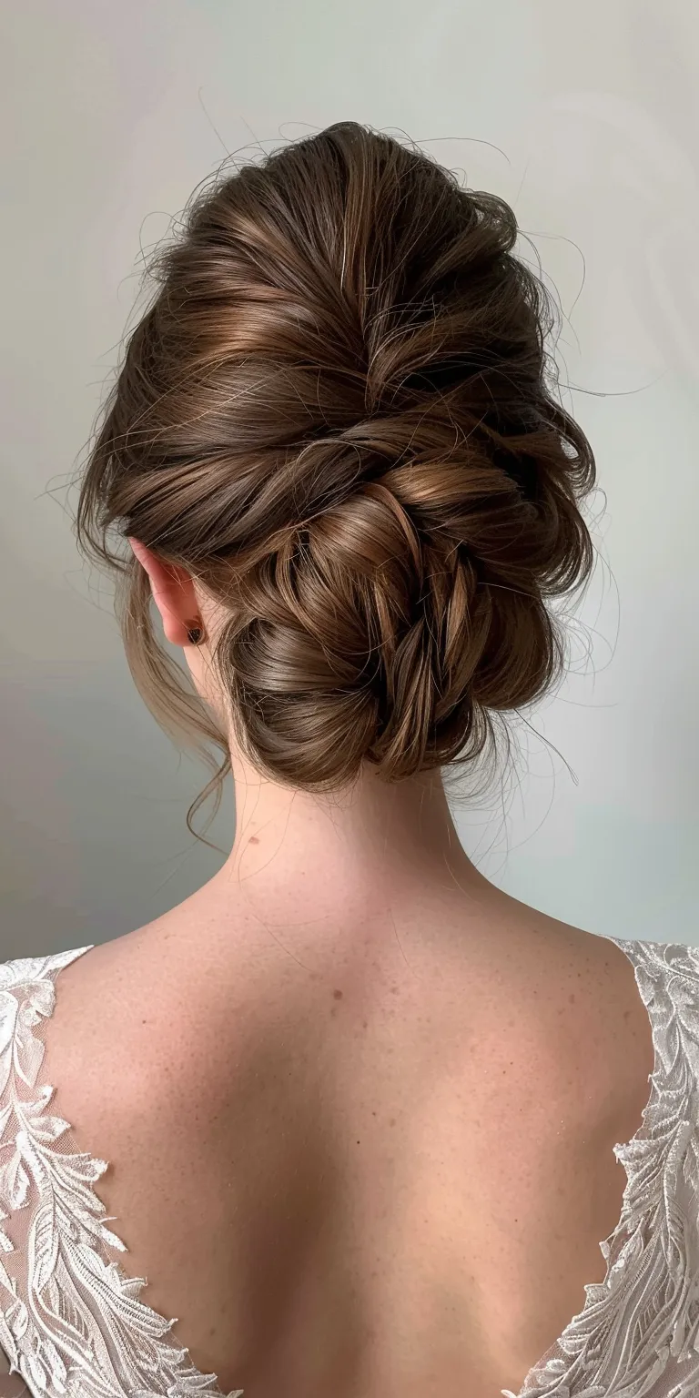 bridal bun hairstyle Updo, Ballerina bun, French twist, Chignon, Milkmaid braid