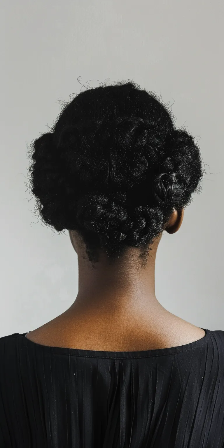 hairstyles for big foreheads female Chignon, Kinky hair, Afro puffs, Updo, Finger wave