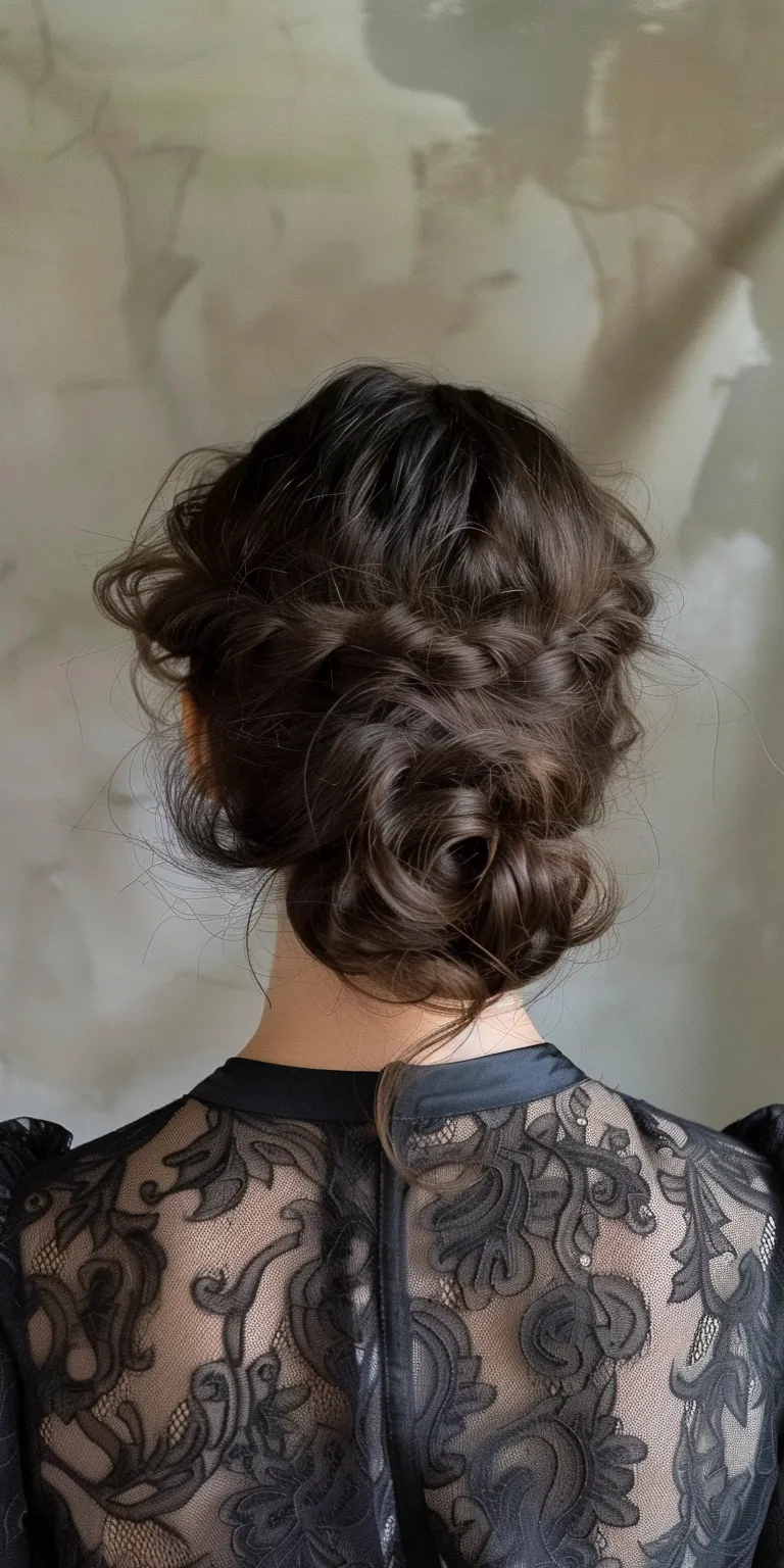 hoco hairstyles Updo, Milkmaid braid, Chignon, French Waterfall braids