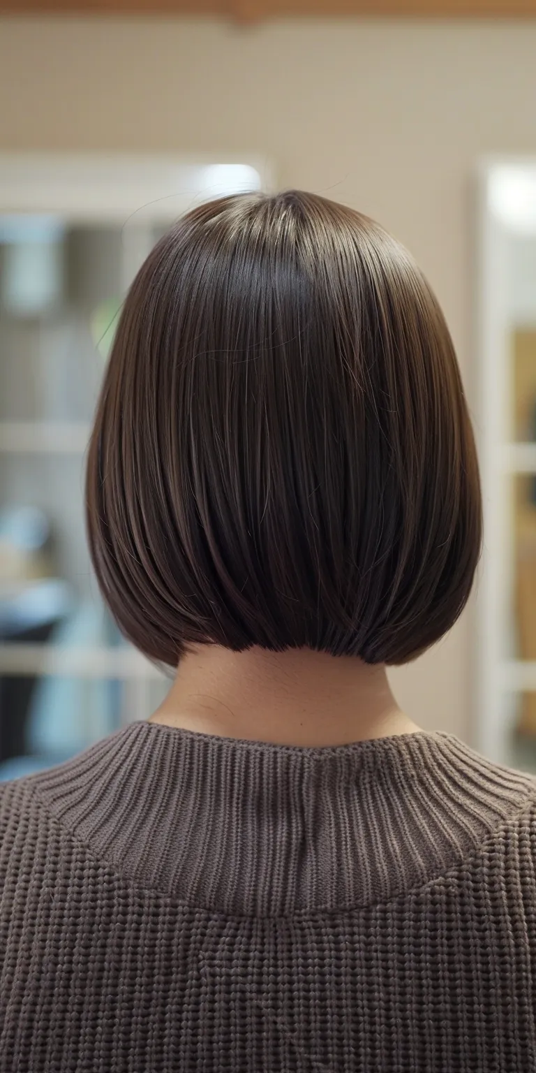 short straight hairstyles Asymmetric cut, Bob Short brush Stacked bob, Japanese women's