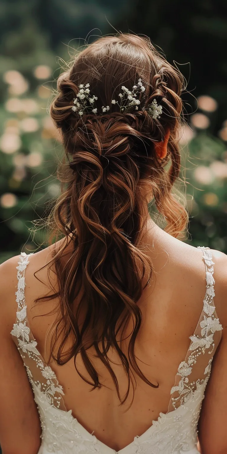 wedding hairstyles for medium hair Boho braids, Updo, Milkmaid braid, Waterfall French braid