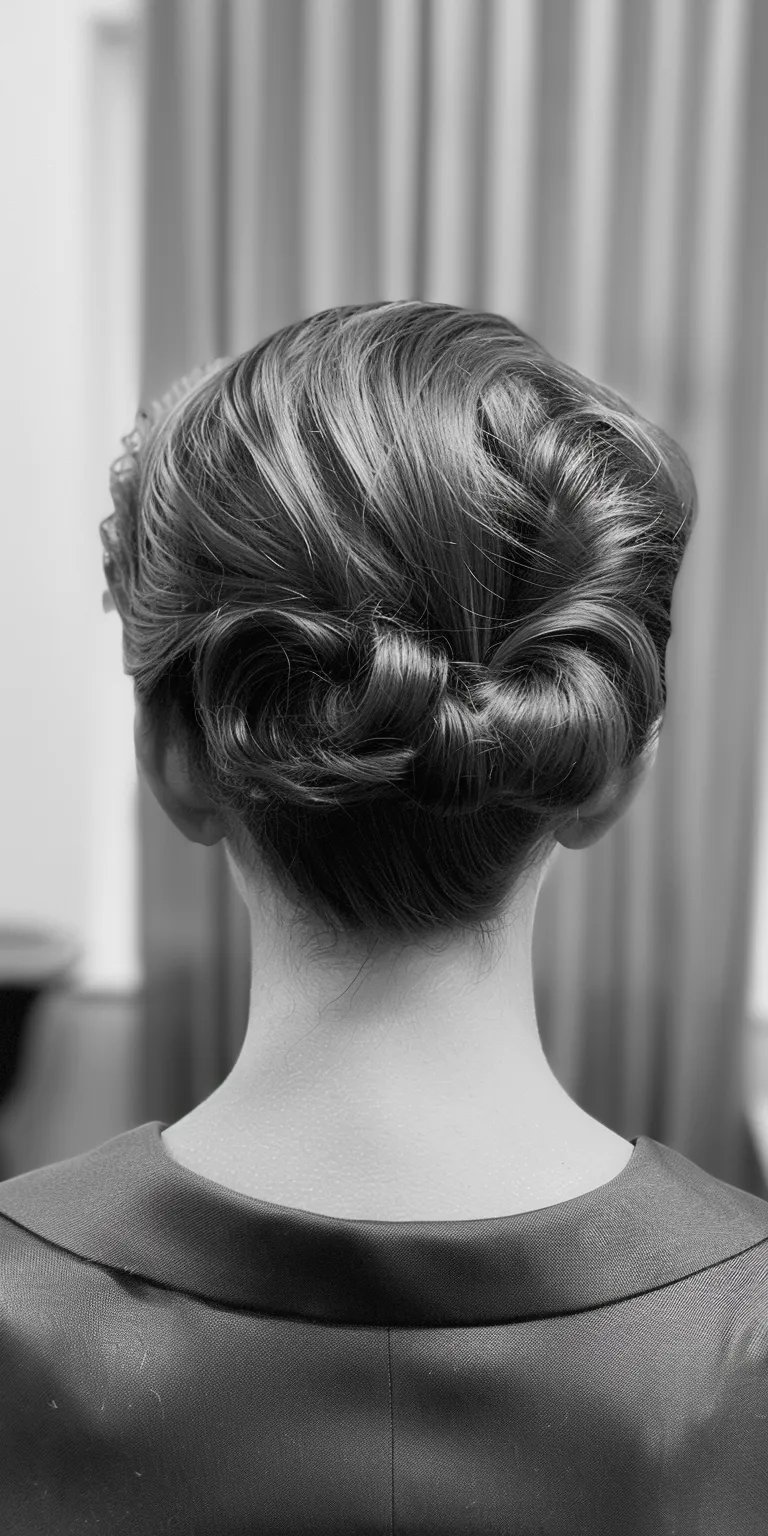 60's hairstyles Chignon, Updo, Milkmaid braid, Finger wave, French twist