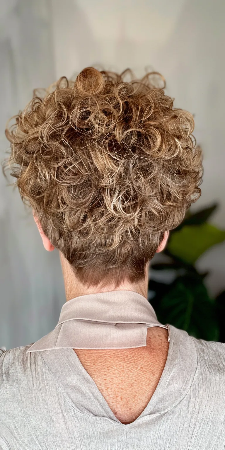 short haircuts for women over 50 Digital perm, Asymmetric cut, Short brush Layered hair, Updo