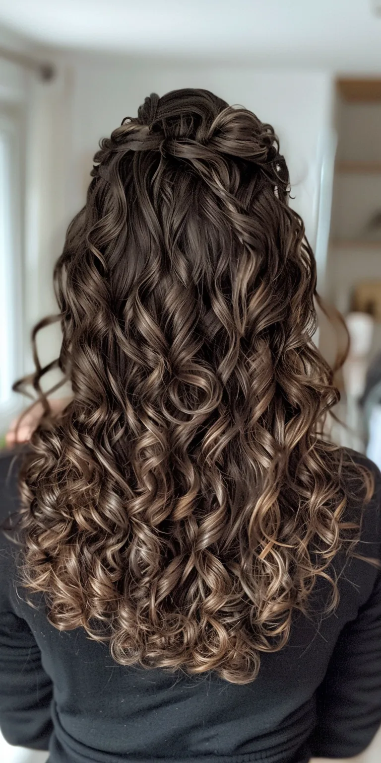 curly hairstyles for long hair Digital perm, Layered hair, Waterfall braids, Ringlets, Curly